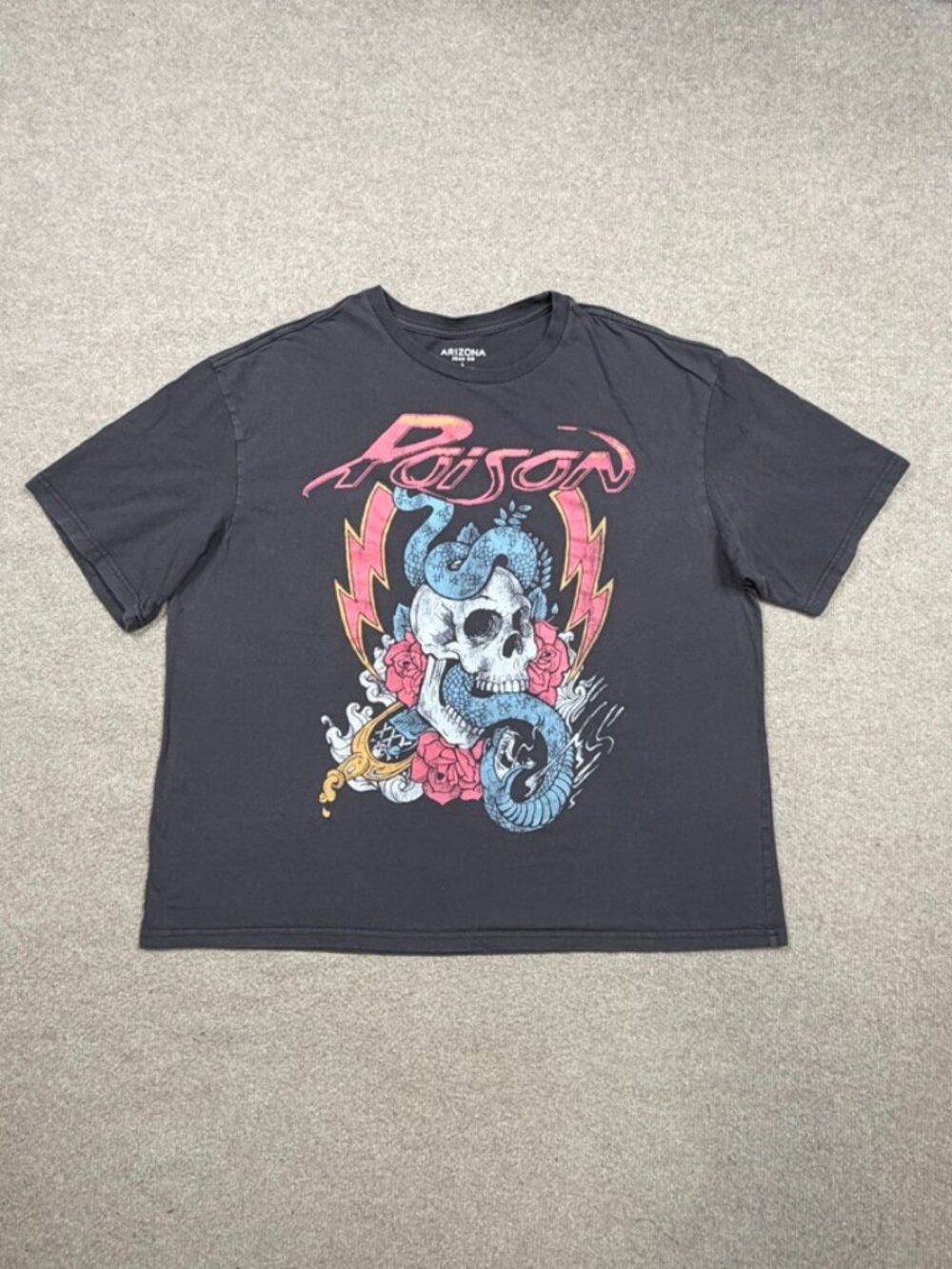 Poison x Arizona Band Tee T Shirt Womens Size L Gray Short Sleeve Boxy